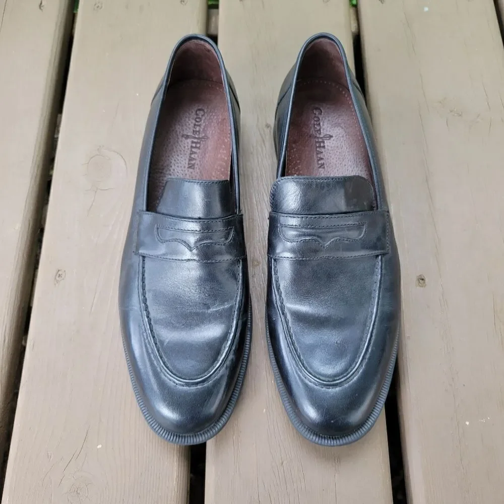 Cole Haan Black Leather Preppy Acadamia Business Casual Moc Toe Penny Loafers‎